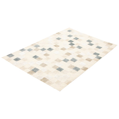 Tapis géométrique ivoire / gris en laine noué à la main 5 pi 4 po x 7 pi 7 po Mardene