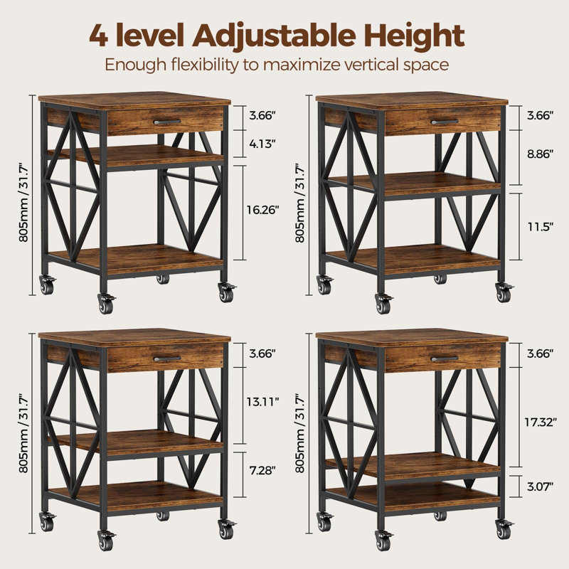 Chariot pour imprimante 23,6 po x 23,6 po x 31,7 po avec tiroir de rangement
