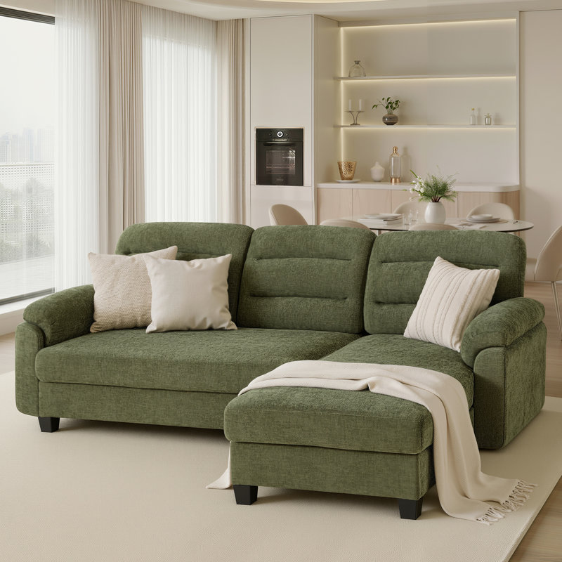 Canapé 88 places en L 88 po Mid-Century, Green Chenille