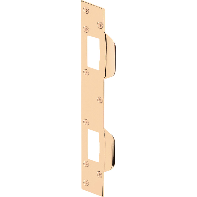 Butée de porte Prime-Line, à utiliser avec espacement des trous de 5 1/2 po et de 6 po sur le loquet et le pêne dormant, acier, laiton (paquet simple)