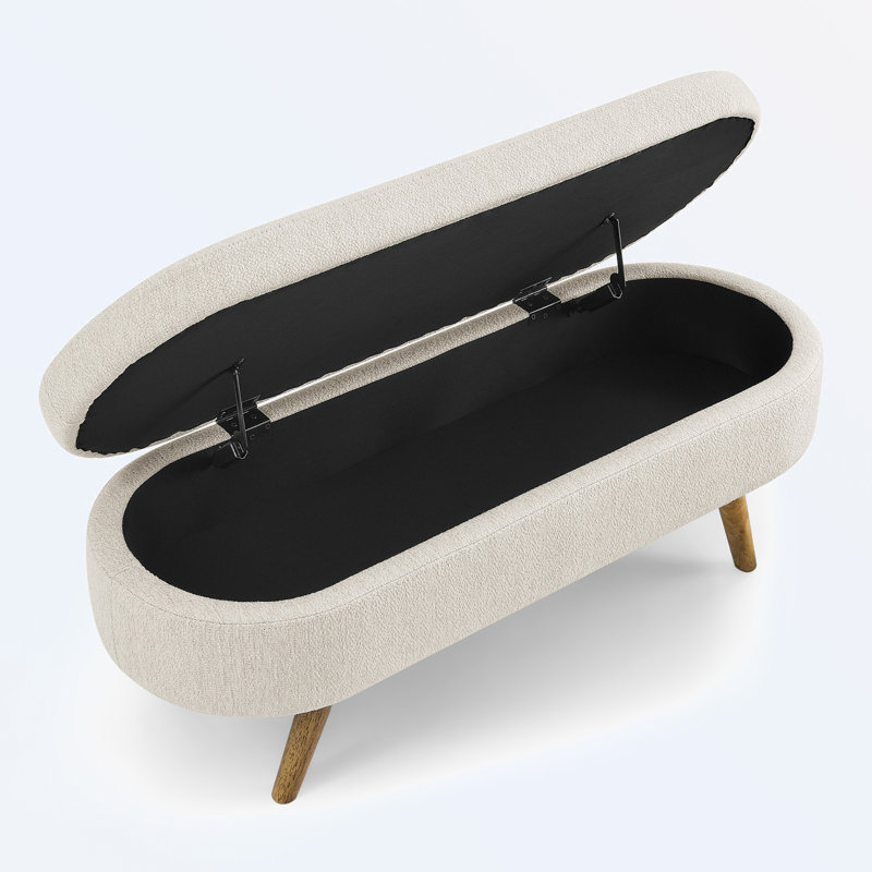 Banc de rangement à couvercle rabattable rembourré, Beige