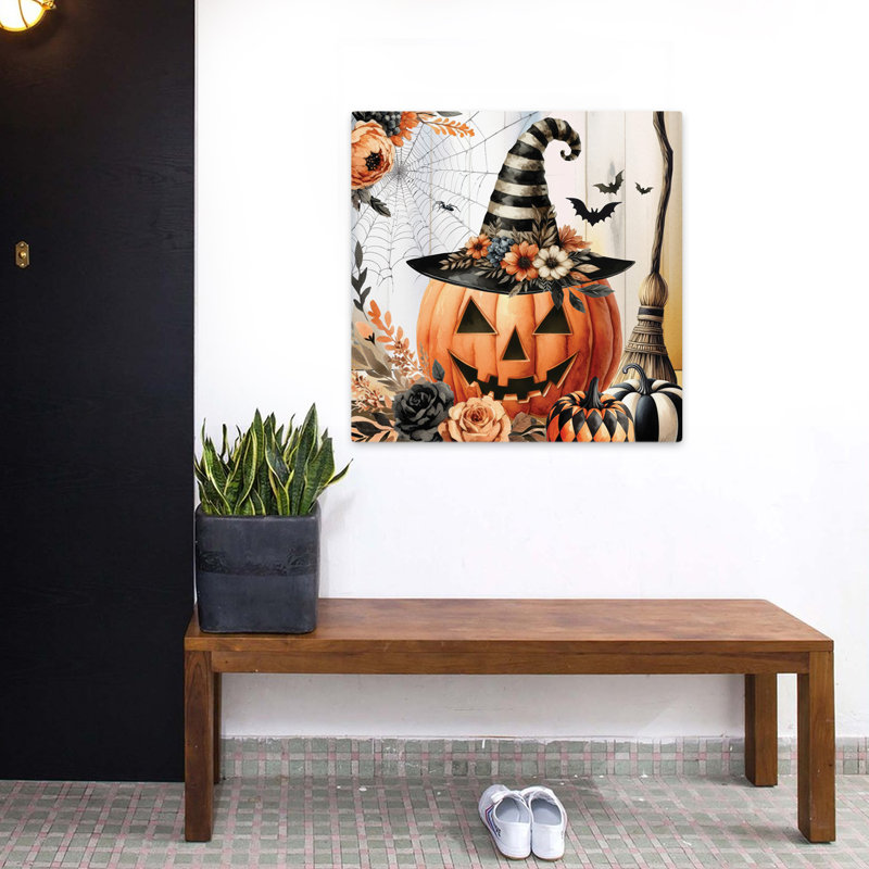 Art floral rétro Jack O'lantern, H 32 po x l 32 po