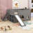 Full Size Wooden Low Loft Bed with Storage Shelves and Slide-906624019