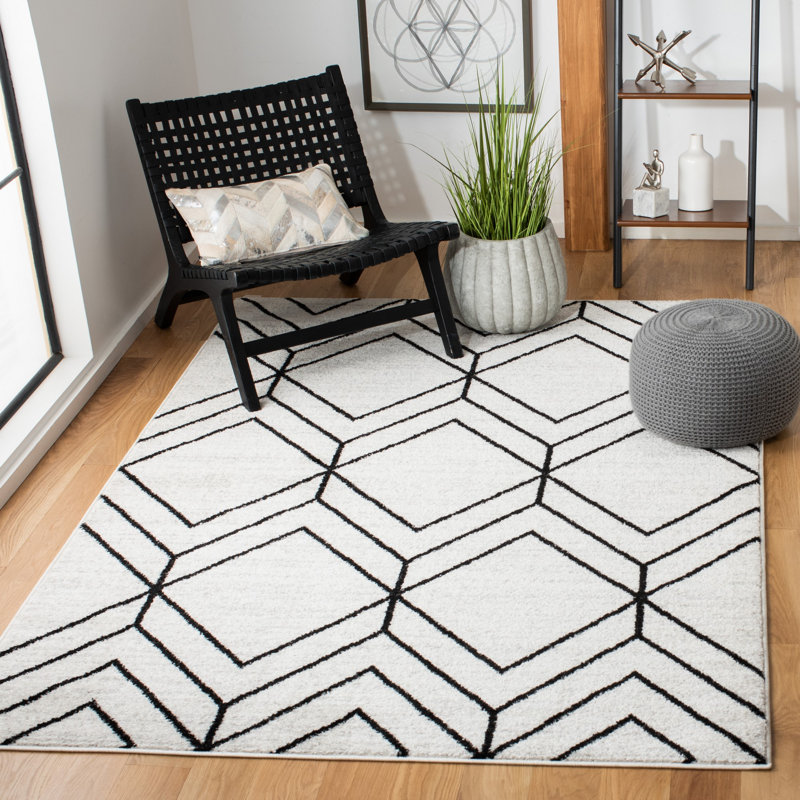 Cargian Geometric Light Gray/Black Area Rug, Rectangle 8' x 10'