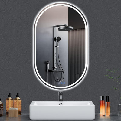 Miroir de salle de bain ovale à DEL 28 po x 48 po - Miroir de courtoisie lumineux sans cadre, rétroéclairage avant et arrière, antibuée, intensité variable, IP65
