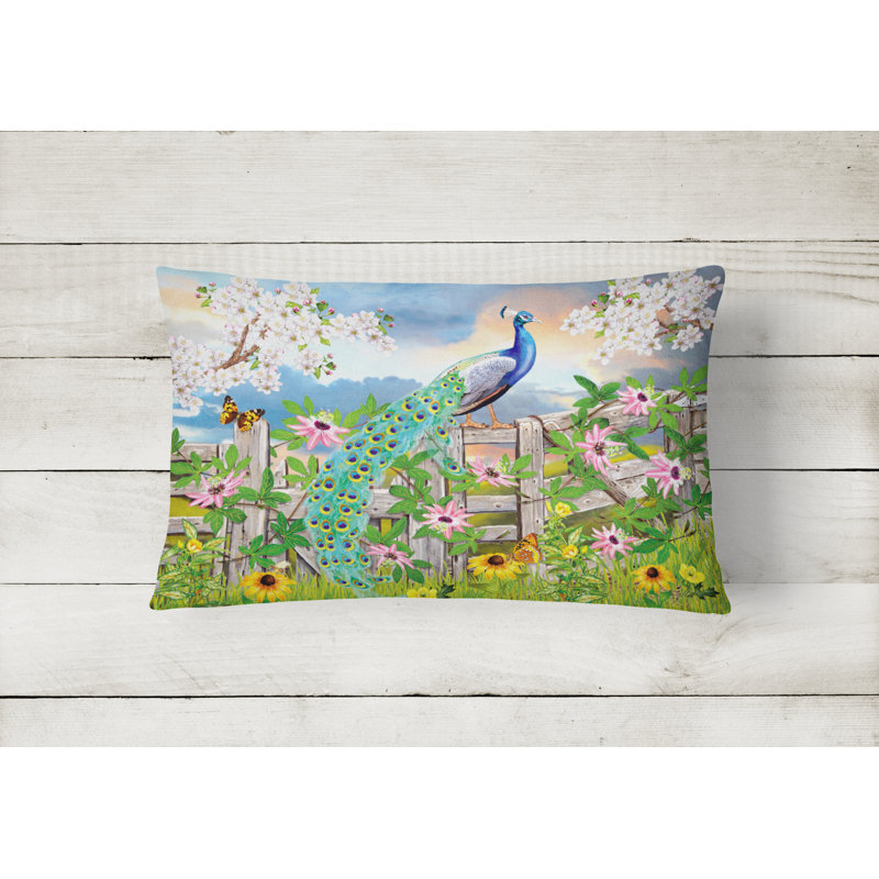 Outdoor Throw Pillow, Peacock on Garden