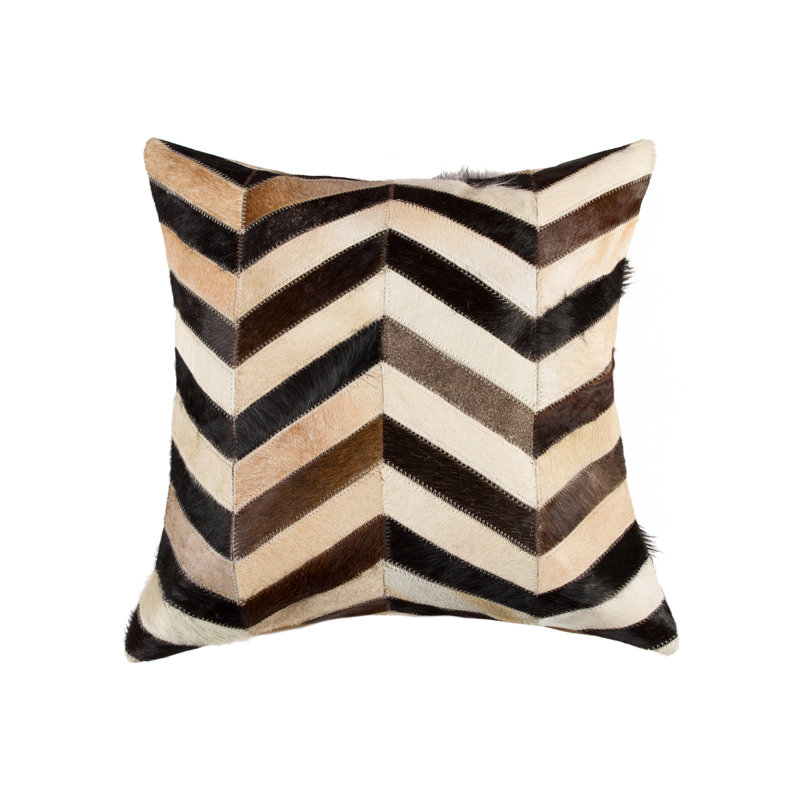 Housse et insert de coussin carré en cuir / suède Torino, Noir/brun/blanc