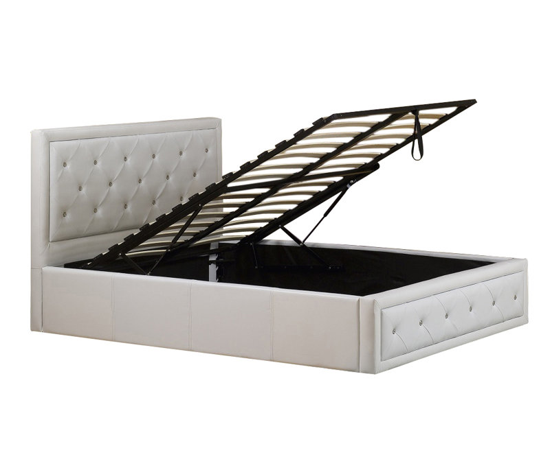 Dadur Upholstered Ottoman Storage Bed, White, Kingsize (5')	