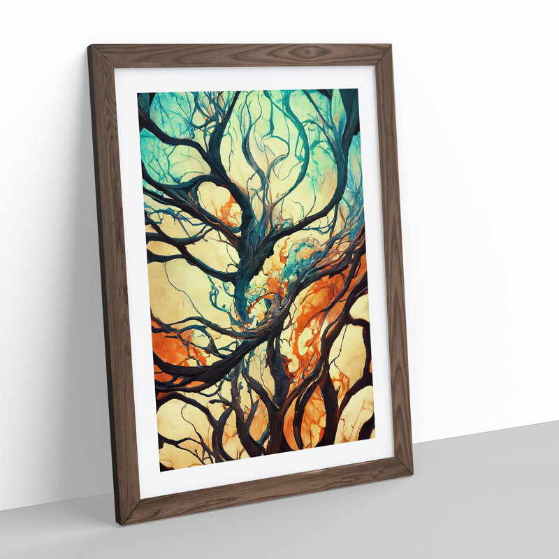 XV1022-425X Abstract Tree Branches No.6 - Print, White, 66cm H x 48cm W, Walnut Framed Paper