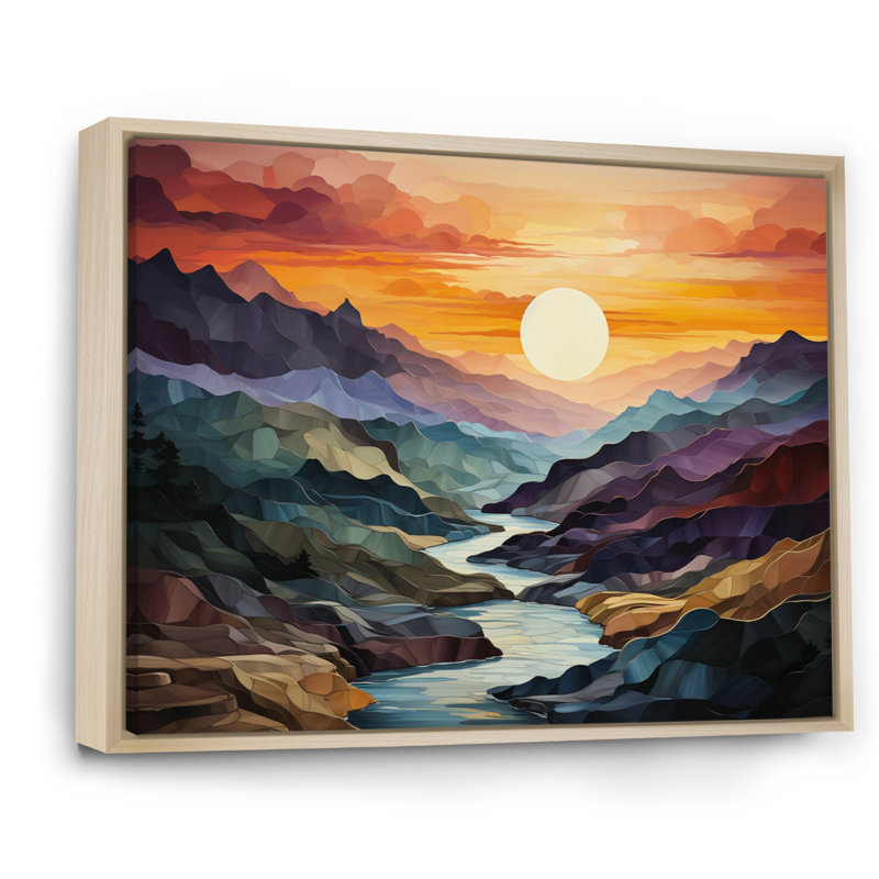 «Orange Teal Mountains Bold Landscape», reproduction d'art sur toile, H 30 po x l 40 po x P 1,5 po, Cadre naturel flottant