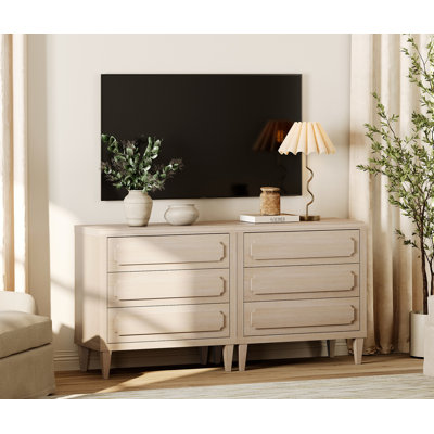Meuble télé embossé de style Mid-Century avec tiroirs de rangement pour téléviseurs de 75 po ou moins