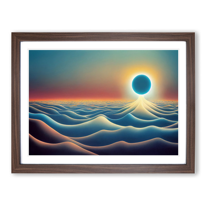 XH1022-8736X Surrealistic Ocean View Abstract - Single Picture Frame Print, 25cm H x 34cm W x 2cm D, Walnut