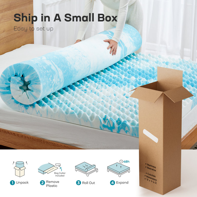 Wolken 3'' Egg Crate Gel Memory Foam Mattress Topper, Mattress Topper with Infused Cooling Gel, Queen