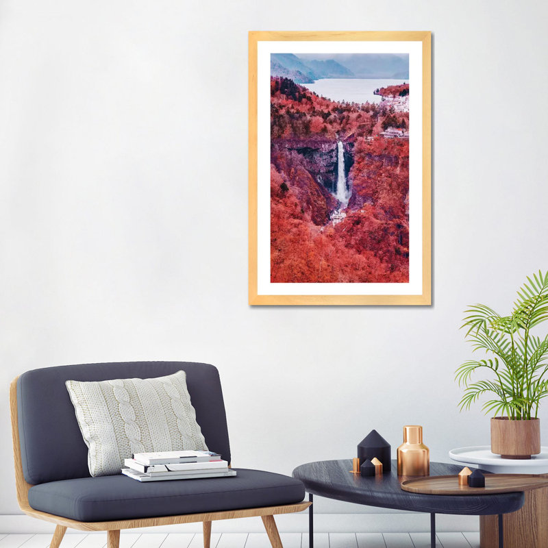 "Kegon Falls" par Hobopeeba-reproduction d’art, Blanc, Toile avec cadre en bois beige, H 32 po x l 24 po x P 1 po