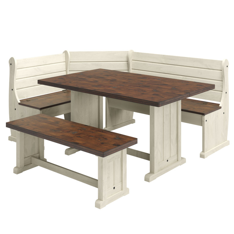 Corner Dining Set Delija White Distressed | August Grove®, Dark Oak/White, White