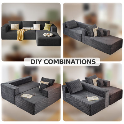 108.2” Modular Sectional Cloud Sofa for Living Room Modern Minimalist couch with L-Shaped Chaise Upholstered Corduroy Couch, Deep Seat, No Assembly Required (Lounge Chaise)
