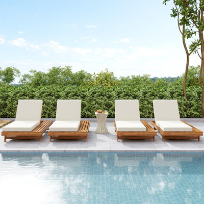 LOUNGE CHAISE SET, SPACE AVAILABLE ON ONE SIDE,ACACIA SOLID WOOD WITH LOUNGE CUSHION (CREAM & TRIPLE FOLD) - MATCHING DARK GREY VERSION AVAILABLE