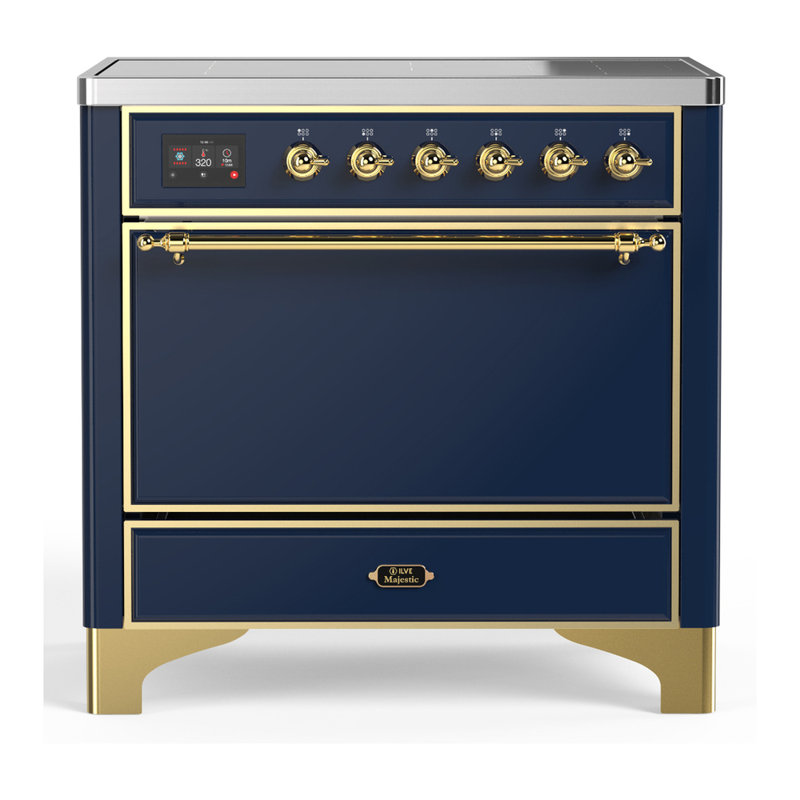 Majestic III Series 36 Inch Induction Range with 6 Induction Elements in Mightnight Blue (Brass Trim), Brass, Mightnight Blue