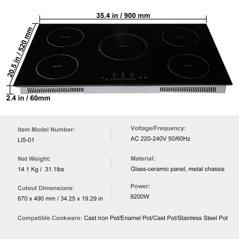 EvoNet 40" Black 5 Burner Cooktop