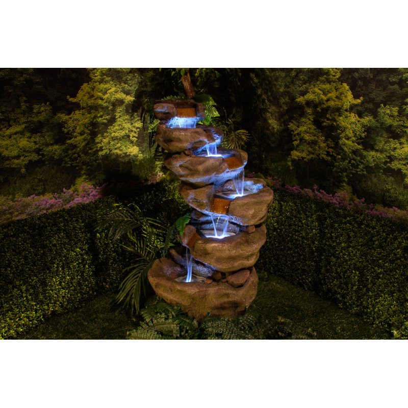 Ricka Weather Resistant Floor Fountain with Light, 48" H x 21" W x 21" D