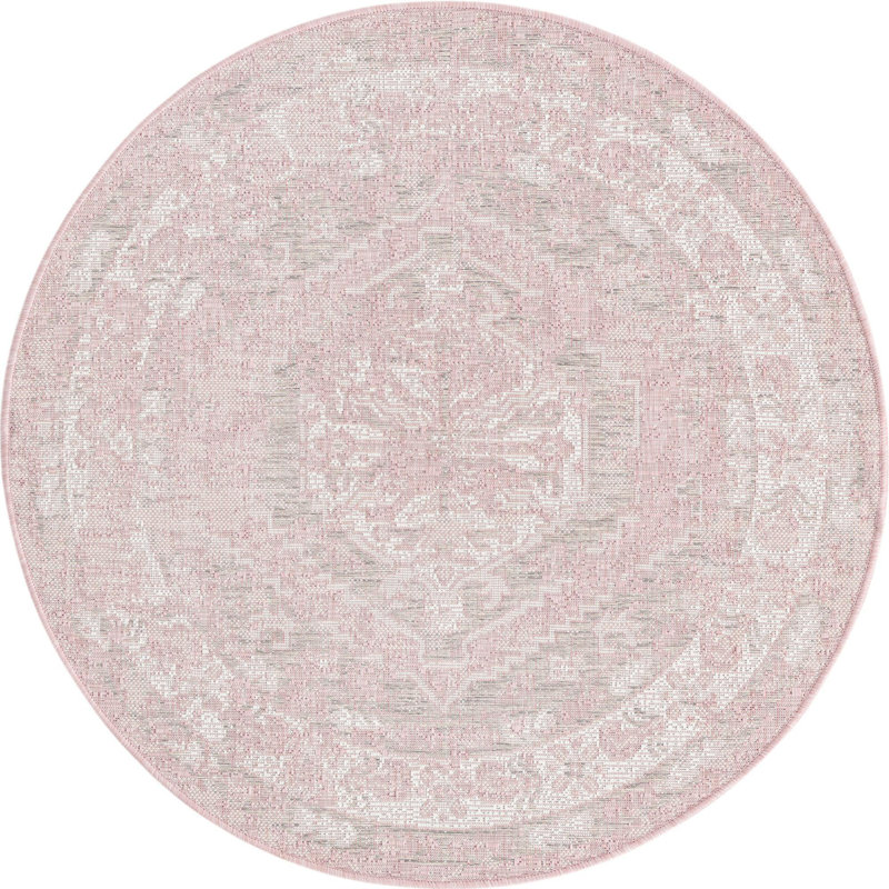 Outdoor Nile Area Rug Pink Color, Round 4'