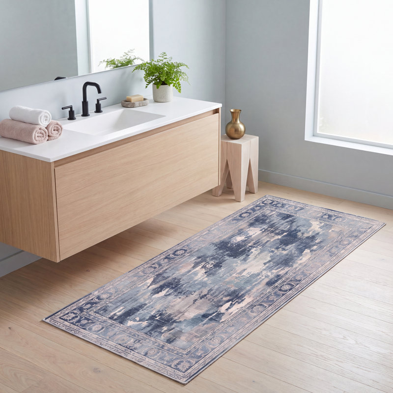 Tapis Mulberry moderne vieilli uni marine, bleu sarcelle, gris, crème et rose, lavable à la machine, antidérapant, à poils courts, pour l'intérieur et l'extérieur, adapté aux animaux domestiques, idéal pour le salon, la chambre, la salle à manger, l'entrée, le couloir, le bureau