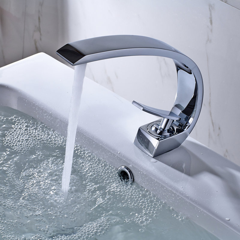 Robinet de salle de bain moderne - Robinet de lavabo monotrou avec finition nickel et côté, Nickel