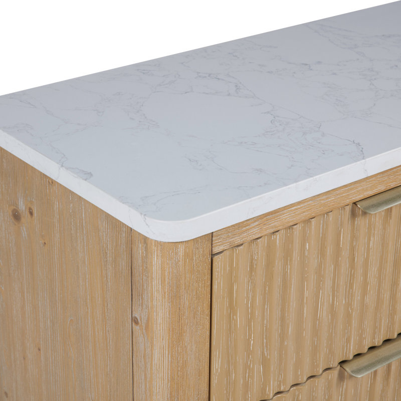 Modern Aesthetic Ample Storage Space Six Drawers 1Pc Dresser Engineered Stone Top Fully Extension Glide Brass-Accented Hardware