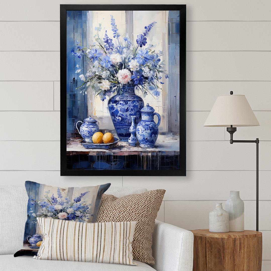 Blue And White Boho Plant Pottery IV - Boho Pottery Wall Art Decor Charlton Home® Overall 