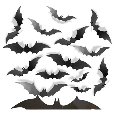 180 Pcs Halloween Bat Decorations, Bats Wall Decor, 4 Sizes PVC Black 3D Bat Sticker for Halloween Party Decorations Indoor Outdoor DIY Home Window Door Décor