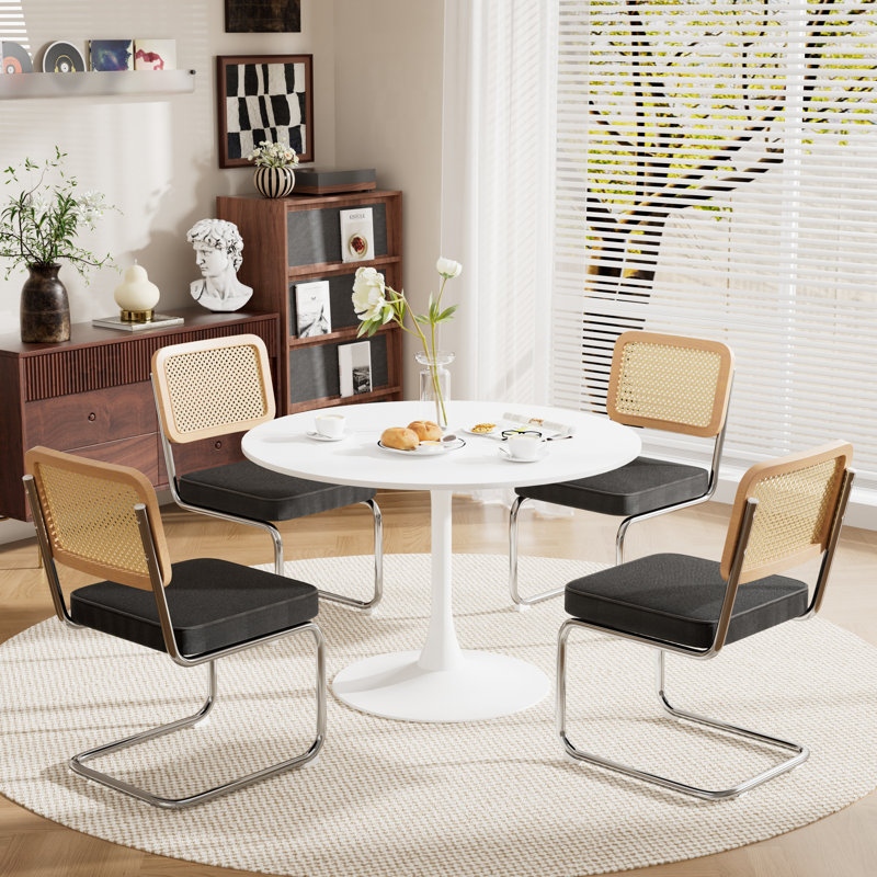 Table de salle à manger 5 pièces Mid-Century, Noir, Blanc