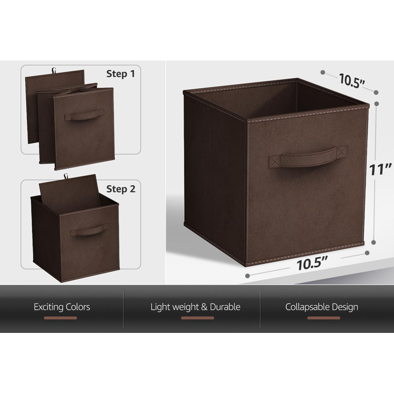 11" Foldable Fabric Storage Cube Bins with Handles, Chocolate