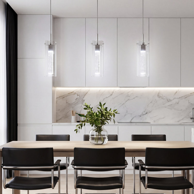 Lustre carré en cristal, Nickel brossé, 3 Lights