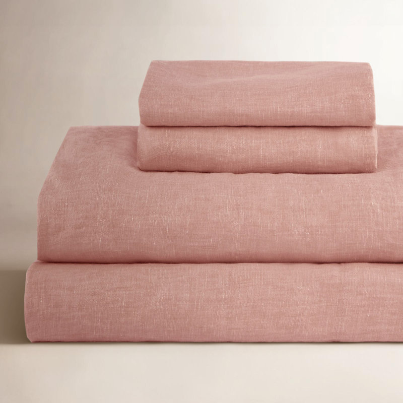 100% French Linen Sheet Set, Clay, Full Sheet Set with 2 Pillowcases