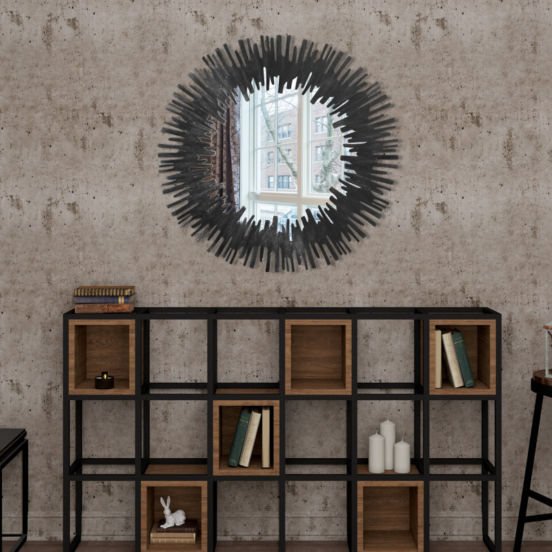 85x85CM Wall Mirror Black Metal Irregular Round Accent Mirror