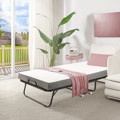 Portable folding bed With Mattress - Cot Size Rollaway Bed With Mattress, With 4-inch Thick Luxurious Memory Foam Mattress And A Sturdy Metal Frame, S by Alwyn Home