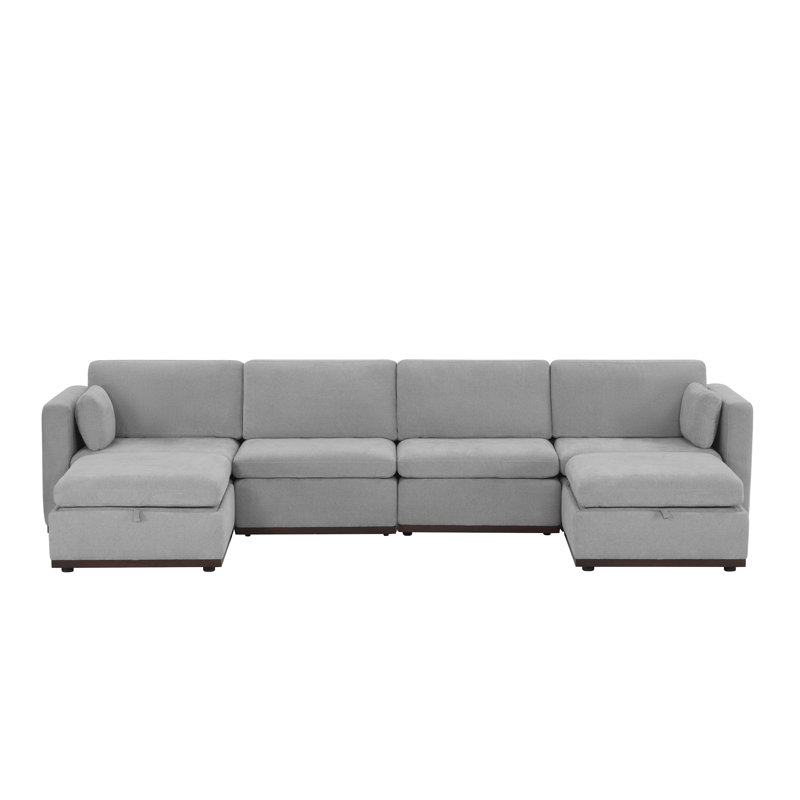 Sayette 146'' W 6-Piece Modular Sectional with Ottoman, Dove Gray Polyester