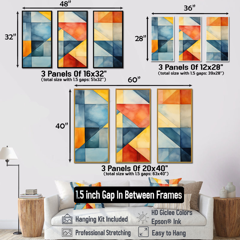 Mid-Century pastel couleur cubes III - art mural géométrique, Cadre flottant noir, H 28 po x l 36 po x P 1 po