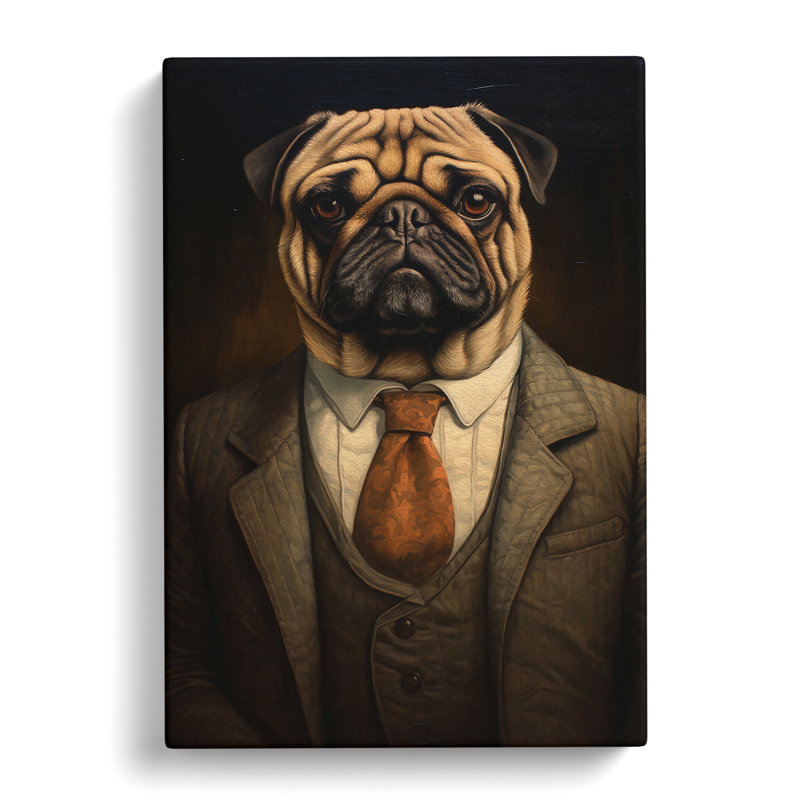 Pug In A Suit Painting No.3 - Wrapped Canvas