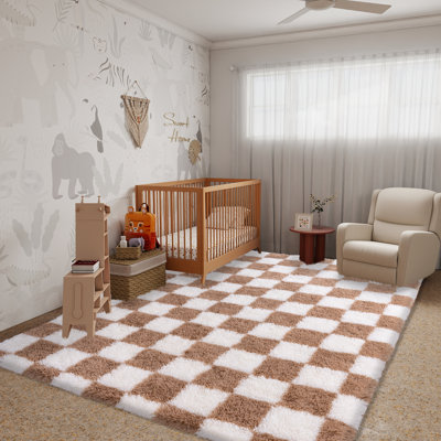 Tapis à carreaux pelucheux à poils longs 5 x 7 pi à carreaux lavable pour chambre à coucher Tapis de couloir à carreaux pelucheux tapis antidérapant pour enfants Chambre d'enfant Salle de jeux