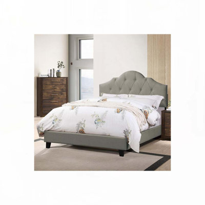 Lit tapissier contemporain en lin avec tête de lit réglable