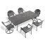 L'ensemble de salle à manger en aluminium coulé 7 pièces 7 pièces comprend 2 chaises pivotantes, 6 chaises et une table rectangulaire avec cadre noir
