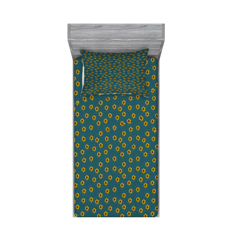 Ensemble de draps à motif floral tournesol, Ensemble de draps pour lit simple TG + un drap-hou