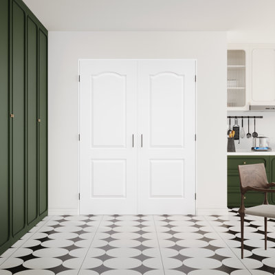 Interior 2-Panel Molded Solid Door, CARB P2 Certified MDF French Doors, Includes Frame & Matte Black Hardware-Ball Catches & Hinges & Handles, Pre‑Finished & Waterproof, Pantry, Bedroom, Bathroom & Closet, Easy DIY Stain, 56"x 80"