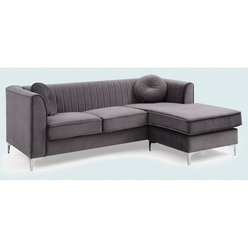 Canapé moderne avec méridienne, H 32 po x l 75 po x P 63 po, Gris