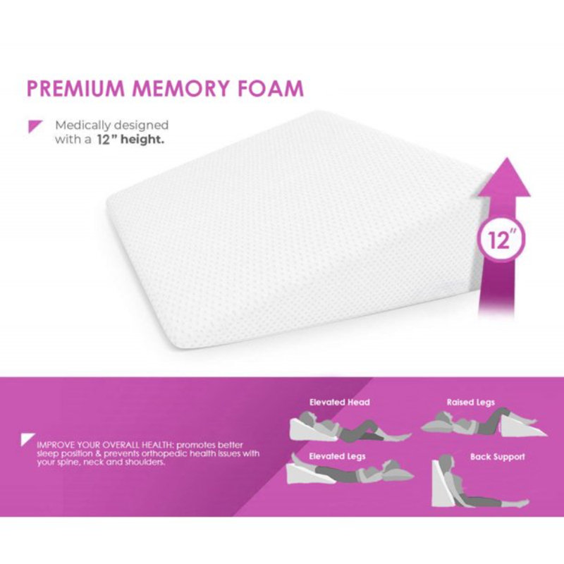 Wedge Pillow With Memory Foam Top - Versatile Body Positioner Relieves Neck And Back Pain - 25" L X 24" W X 12" H