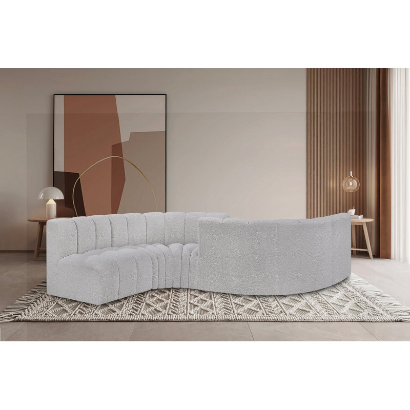 Ivancea Upholstered Curved Sectional Reversible, Grey Boucle Fabric