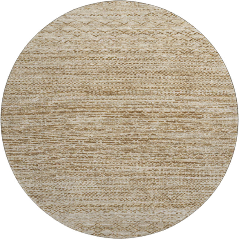 Premium Machine Washable Mayfield AMF2150 Striped Rug, Beige, Round 8'