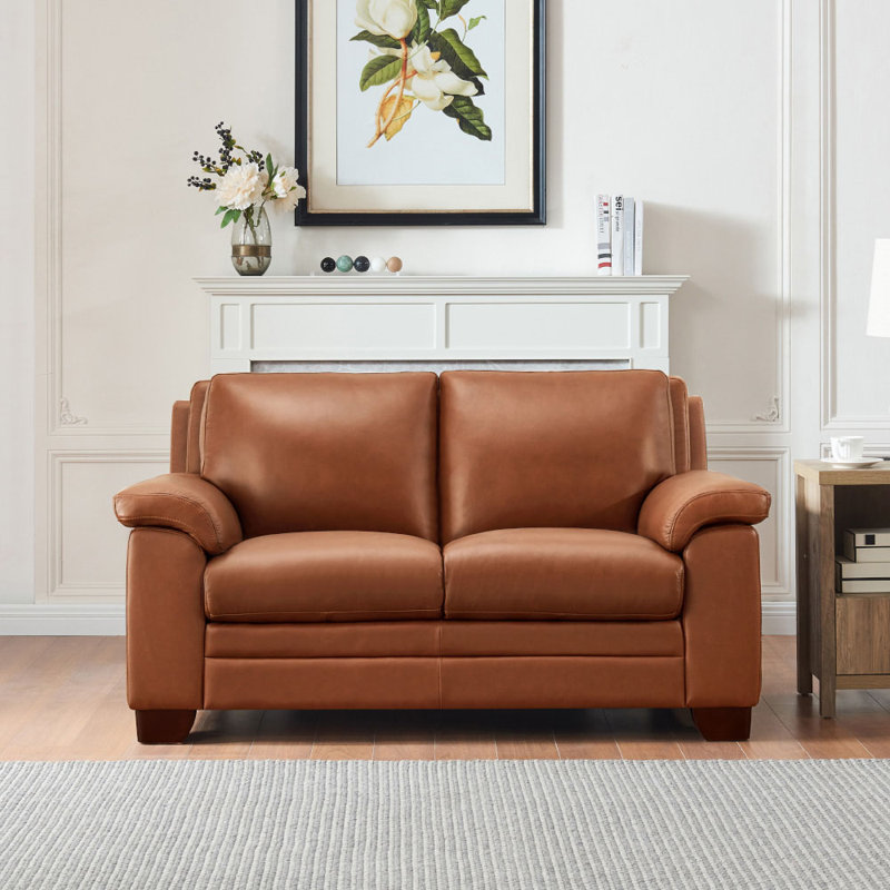 Causeuse en cuir véritable Hukill Hubble, Blanc