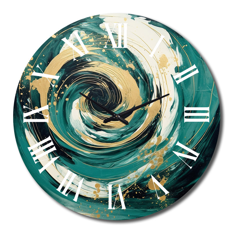 Horloge murale bleu foncé et spirale dorée I, Grand